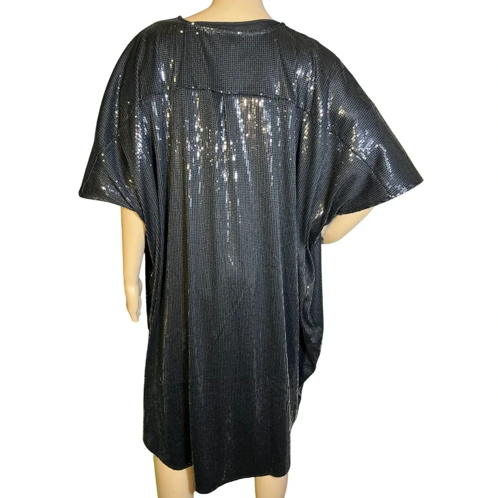 Women's Sequin‎ Kimono Cardigan Black Open Front Short Sleeve Elegant Glam XL